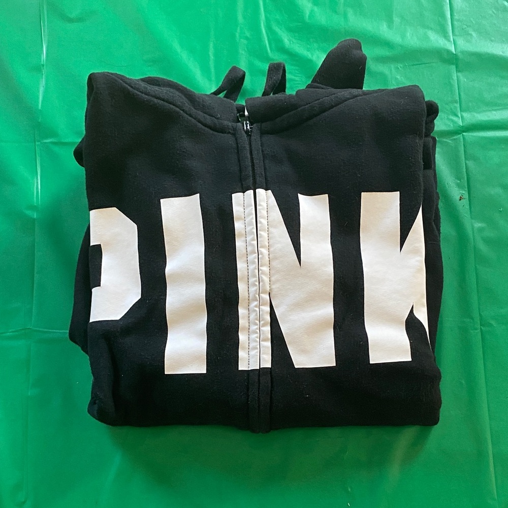 PINK Victoria's Secret Black Hoodie with White Lettering